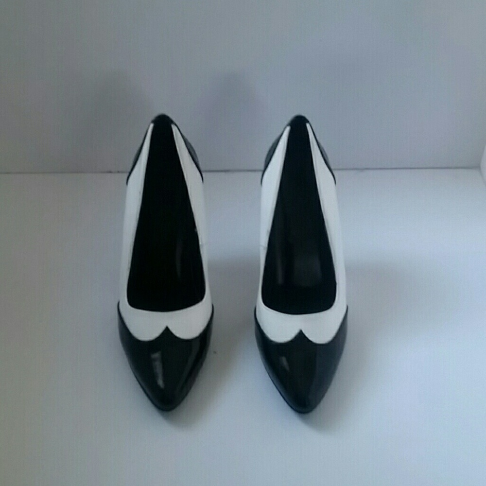 Black and white dagger heels.